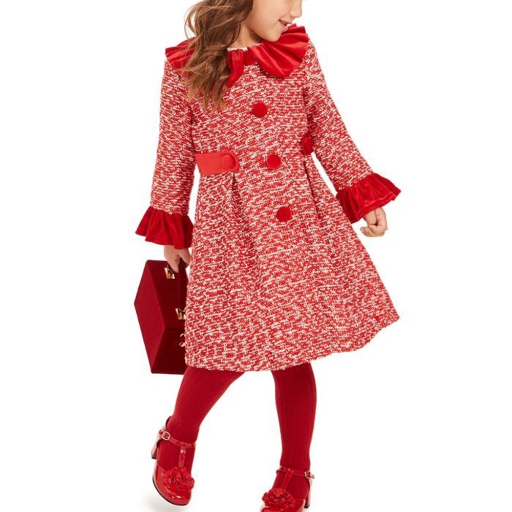 Baby Beri NWT! Red Toddler Girls Tweed Collared Coat Dress Size 3/6M